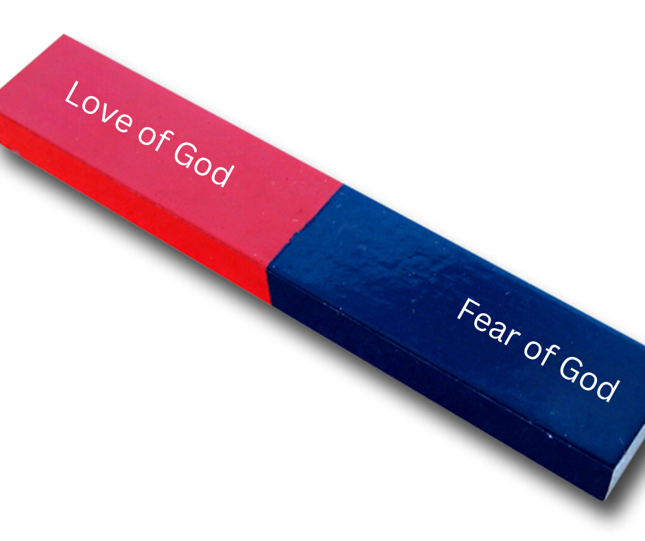 bar magnet with love of God and fear of God at the poles